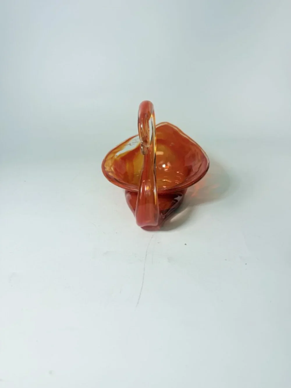 Vase Bowl Swan Vintage Sooner Glass Opalescent Orange Hand-Blown MCM Art Home De